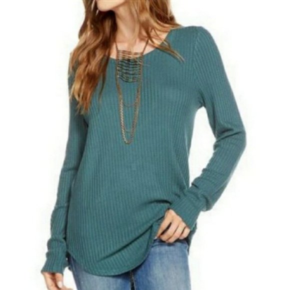 Chaser Teal Waffle Knit Long Sleeve Thermal Top - Picture 1 of 8